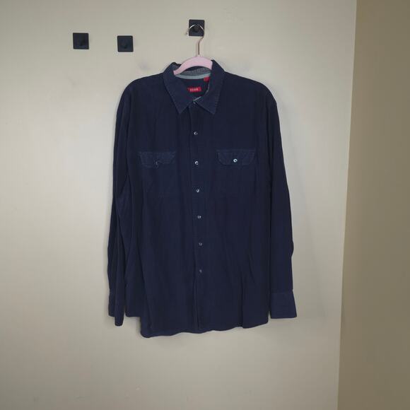 Izod Long Sleeve Corduroy Button-up Shirt in Navy Size XL - Picture 1 of 10